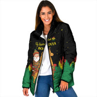 Bolivia Christmas Padded Jacket with Santa Claus Llama Andean Outfit and Festive Tree Design - Wonder Print Shop
