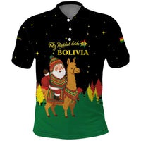 Bolivia Christmas Polo Shirt with Santa Claus Llama Andean Outfit and Festive Tree Design - Wonder Print Shop