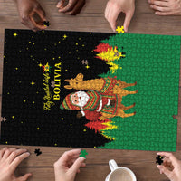 Bolivia Christmas Puzzle with Santa Claus Llama Andean Outfit and Festive Tree Design - Wonder Print Shop