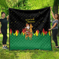 Bolivia Christmas Quilt with Santa Claus Llama Andean Outfit and Festive Tree Design - Wonder Print Shop