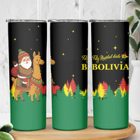 Bolivia Christmas Skinny Tumbler with Santa Claus Llama Andean Outfit and Festive Tree Design - Wonder Print Shop