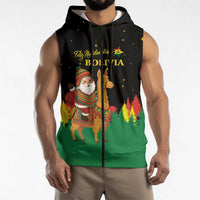 Bolivia Christmas Sleeveless Zip Hoodie with Santa Claus Llama Andean Outfit and Festive Tree Design - Wonder Print Shop