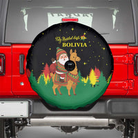 Bolivia Christmas Spare Tire Cover with Santa Claus Llama Andean Outfit and Festive Tree Design - Wonder Print Shop
