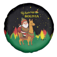 Bolivia Christmas Spare Tire Cover with Santa Claus Llama Andean Outfit and Festive Tree Design - Wonder Print Shop