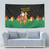 Bolivia Christmas Tapestry with Santa Claus Llama Andean Outfit and Festive Tree Design - Wonder Print Shop