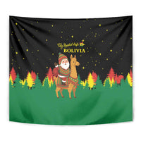 Bolivia Christmas Tapestry with Santa Claus Llama Andean Outfit and Festive Tree Design - Wonder Print Shop