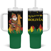 Bolivia Christmas Tumbler With Handle with Santa Claus Llama Andean Outfit and Festive Tree Design - Wonder Print Shop