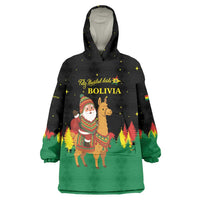 Bolivia Christmas Wearable Blanket Hoodie with Santa Claus Llama Andean Outfit and Festive Tree Design - Wonder Print Shop
