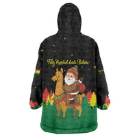 Bolivia Christmas Wearable Blanket Hoodie with Santa Claus Llama Andean Outfit and Festive Tree Design - Wonder Print Shop