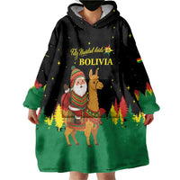Bolivia Christmas Wearable Blanket Hoodie with Santa Claus Llama Andean Outfit and Festive Tree Design - Wonder Print Shop