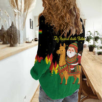 Bolivia Christmas Women Casual Shirt with Santa Claus Llama Andean Outfit and Festive Tree Design - Wonder Print Shop