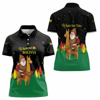 Bolivia Christmas Women Polo Shirt with Santa Claus Llama Andean Outfit and Festive Tree Design - Wonder Print Shop