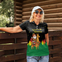 Bolivia Christmas Women Polo Shirt with Santa Claus Llama Andean Outfit and Festive Tree Design - Wonder Print Shop
