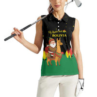Bolivia Christmas Women Sleeveless Polo Shirt with Santa Claus Llama Andean Outfit and Festive Tree Design - Wonder Print Shop