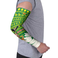 Bolivia Christmas Arm Sleeves with Santa Claus Andean Deer Condor and Traditional Pattern Design - Wonder Print Shop