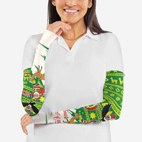 Bolivia Christmas Arm Sleeves with Santa Claus Andean Deer Condor and Traditional Pattern Design - Wonder Print Shop