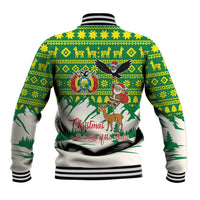 Bolivia Christmas Baseball Jacket with Santa Claus Andean Deer Condor and Traditional Pattern Design - Wonder Print Shop