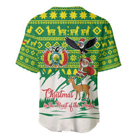Bolivia Christmas Baseball Jersey with Santa Claus Andean Deer Condor and Traditional Pattern Design - Wonder Print Shop