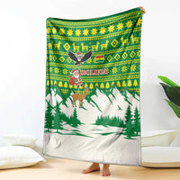 Bolivia Christmas Blanket with Santa Claus Andean Deer Condor and Traditional Pattern Design - Wonder Print Shop