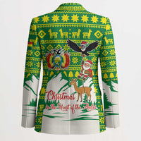 Bolivia Christmas Blazer with Santa Claus Andean Deer Condor and Traditional Pattern Design - Wonder Print Shop