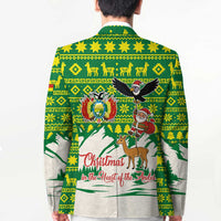 Bolivia Christmas Blazer with Santa Claus Andean Deer Condor and Traditional Pattern Design - Wonder Print Shop