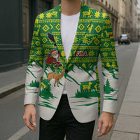 Bolivia Christmas Blazer with Santa Claus Andean Deer Condor and Traditional Pattern Design - Wonder Print Shop