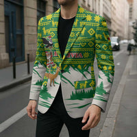 Bolivia Christmas Blazer with Santa Claus Andean Deer Condor and Traditional Pattern Design - Wonder Print Shop