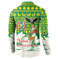 Bolivia Christmas Button Sweatshirt with Santa Claus Andean Deer Condor and Traditional Pattern Design - Wonder Print Shop