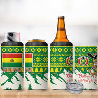 Bolivia Christmas 4 in 1 Can Cooler Tumbler with Santa Claus Andean Deer Condor and Traditional Pattern Design - Wonder Print Shop
