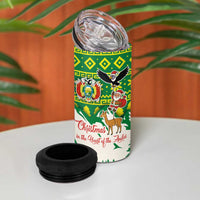 Bolivia Christmas 4 in 1 Can Cooler Tumbler with Santa Claus Andean Deer Condor and Traditional Pattern Design - Wonder Print Shop
