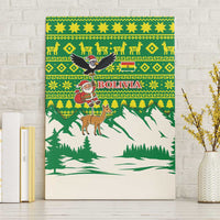 Bolivia Christmas Canvas Wall Art with Santa Claus Andean Deer Condor and Traditional Pattern Design - Wonder Print Shop