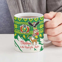 Bolivia Christmas Ceramic Mug with Santa Claus Andean Deer Condor and Traditional Pattern Design - Wonder Print Shop
