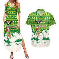 Bolivia Christmas Couples Matching Summer Maxi Dress and Hawaiian Shirt with Santa Claus Andean Deer Condor and Traditional Pattern Design - Wonder Print Shop