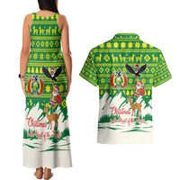 Bolivia Christmas Couples Matching Tank Maxi Dress and Hawaiian Shirt with Santa Claus Andean Deer Condor and Traditional Pattern Design - Wonder Print Shop