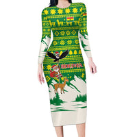 Bolivia Christmas Family Matching Long Sleeve Bodycon Dress and Hawaiian Shirt with Santa Claus Andean Deer Condor and Traditional Pattern Design - Wonder Print Shop