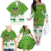Bolivia Christmas Family Matching Off The Shoulder Long Sleeve Dress and Hawaiian Shirt with Santa Claus Andean Deer Condor and Traditional Pattern Design - Wonder Print Shop