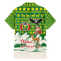 Bolivia Christmas Family Matching Off The Shoulder Long Sleeve Dress and Hawaiian Shirt with Santa Claus Andean Deer Condor and Traditional Pattern Design - Wonder Print Shop