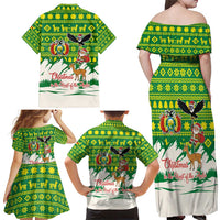 Bolivia Christmas Family Matching Off Shoulder Maxi Dress and Hawaiian Shirt with Santa Claus Andean Deer Condor and Traditional Pattern Design - Wonder Print Shop