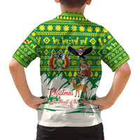 Bolivia Christmas Family Matching Off Shoulder Short Dress and Hawaiian Shirt with Santa Claus Andean Deer Condor and Traditional Pattern Design - Wonder Print Shop