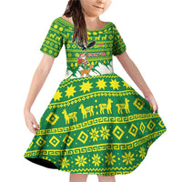Bolivia Christmas Family Matching Off Shoulder Short Dress and Hawaiian Shirt with Santa Claus Andean Deer Condor and Traditional Pattern Design - Wonder Print Shop