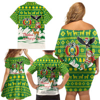 Bolivia Christmas Family Matching Off Shoulder Short Dress and Hawaiian Shirt with Santa Claus Andean Deer Condor and Traditional Pattern Design - Wonder Print Shop