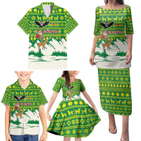 Bolivia Christmas Family Matching Puletasi and Hawaiian Shirt with Santa Claus Andean Deer Condor and Traditional Pattern Design - Wonder Print Shop