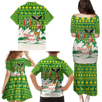 Bolivia Christmas Family Matching Puletasi and Hawaiian Shirt with Santa Claus Andean Deer Condor and Traditional Pattern Design - Wonder Print Shop