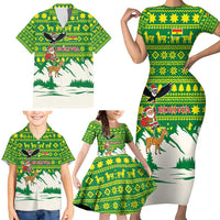 Bolivia Christmas Family Matching Short Sleeve Bodycon Dress and Hawaiian Shirt with Santa Claus Andean Deer Condor and Traditional Pattern Design - Wonder Print Shop