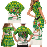 Bolivia Christmas Family Matching Short Sleeve Bodycon Dress and Hawaiian Shirt with Santa Claus Andean Deer Condor and Traditional Pattern Design - Wonder Print Shop