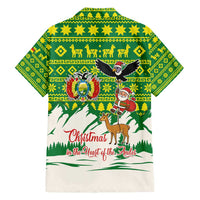 Bolivia Christmas Family Matching Tank Maxi Dress and Hawaiian Shirt with Santa Claus Andean Deer Condor and Traditional Pattern Design - Wonder Print Shop
