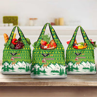 Bolivia Christmas Grocery Bag with Santa Claus Andean Deer Condor and Traditional Pattern Design - Wonder Print Shop