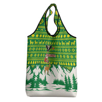 Bolivia Christmas Grocery Bag with Santa Claus Andean Deer Condor and Traditional Pattern Design - Wonder Print Shop