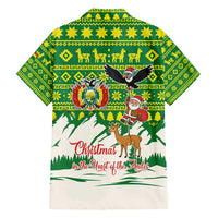 Bolivia Christmas Hawaiian Shirt with Santa Claus Andean Deer Condor and Traditional Pattern Design - Wonder Print Shop