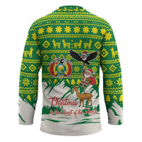 Bolivia Christmas Hockey Jersey with Santa Claus Andean Deer Condor and Traditional Pattern Design - Wonder Print Shop